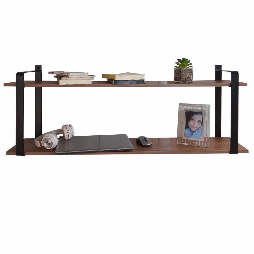 Nicho industrial sala com prateleira dupla amêndoa mdf 60cm