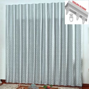 Cortina em jacquard degradê 3,00 x 2,70 trilho suisso cinza