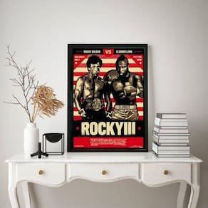 Quadro rocky balboa iii 45x34cm com vidro e moldura branca