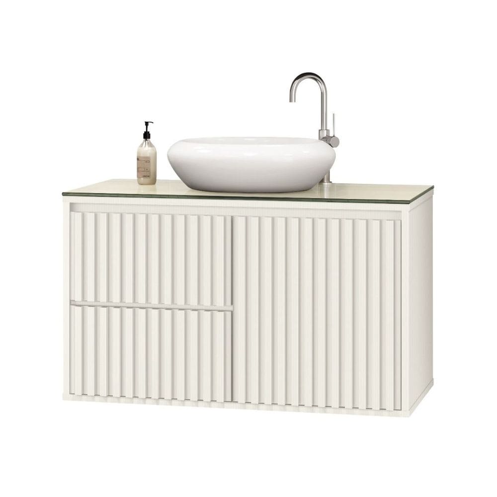 Gabinete Para Banheiro Ripado 80cm com Cuba Cor: Branco