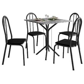 Mesa de Jantar Thais 70x70 cm com Granito Ocre Itabira com 4 Cadeiras 050 Preto - Artefamol