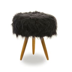 Puff Pelúcia Pelo Alto Pelinho Preto Pés Palitos Para Sala
