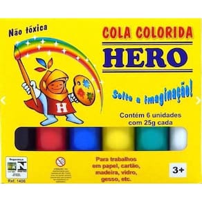 Cola colorida tinta escolar lavável 6 cores- kit 3 caixas