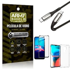 Cabo usb tipo c para usb-c hs167 moto e7+capinha+película 3d