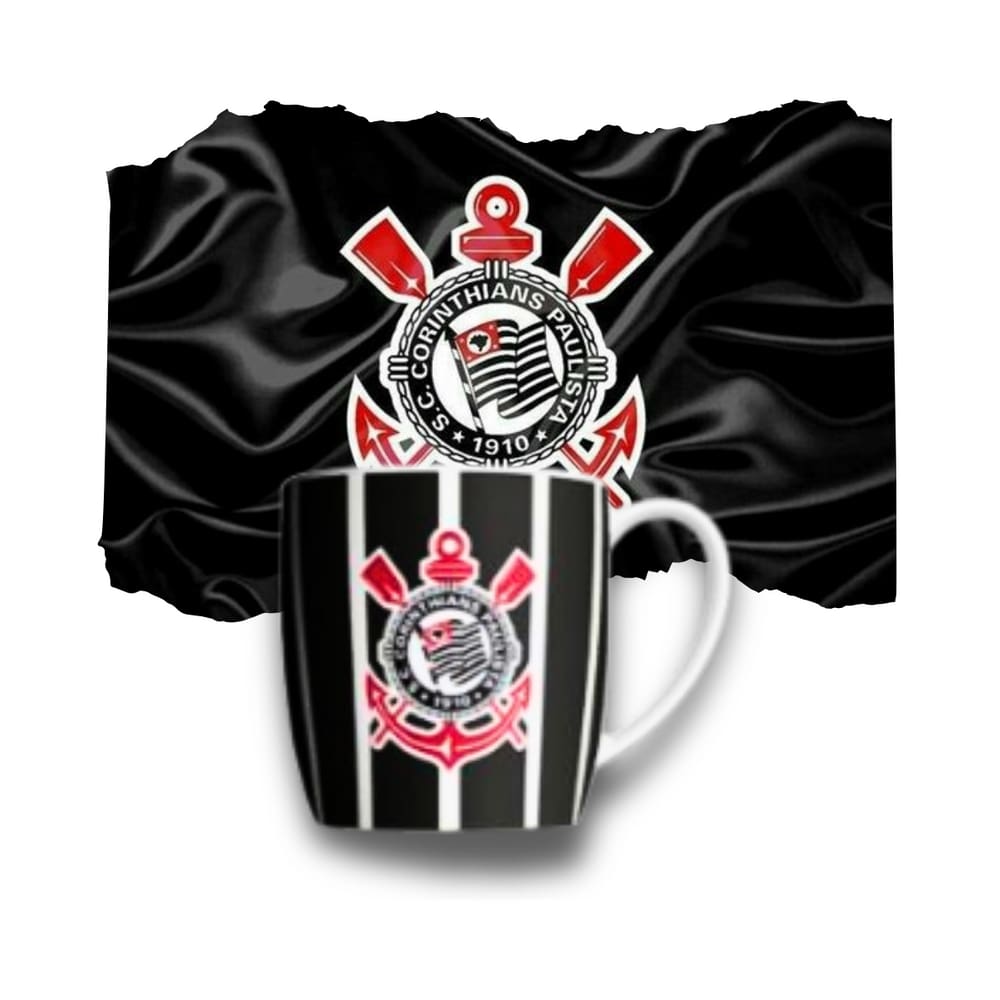 Caneca Porcelana Xicara Cafe Corinthians Democracia 360ml Time do Coração Torcida
