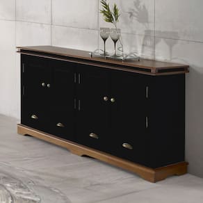 Balcão Buffet 4 Portas 2 Gavetas Manchester 2042 Linz Móveis - Preto/Imbuia Glazer