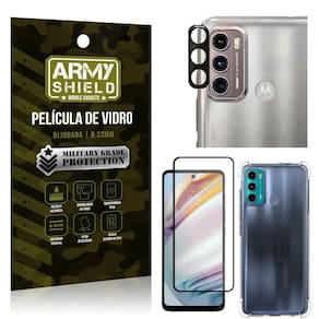 Kit moto g60 película de câmera+película 3d+capa anti shock