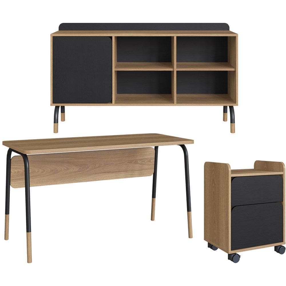 Conjunto Escritorio 3 Peças 988X995X998 Hanover Nero Artesano