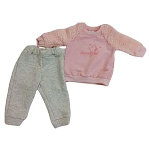 Conjunto moleton infantil fem Miniclo rosa/cinza
