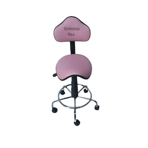 Cadeira sela estetica - regulagem de altura a gás - para dentista, tatuador, estrela cromada corano rosa claro