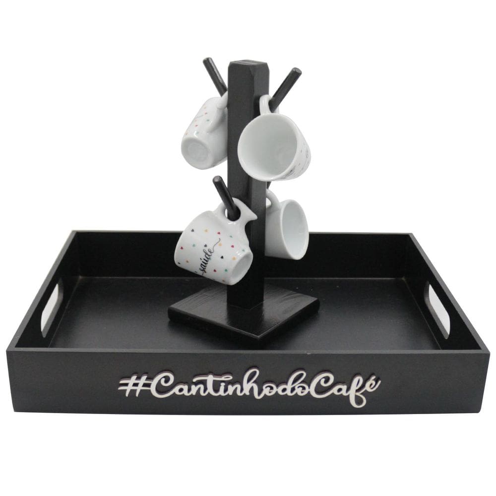 Kit suporte 4 xicaras expresso bandeja cantinho do café