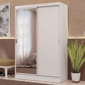 Guarda-roupa 2 Portas De Correr Com Espelho Branco Max Madesa Branco