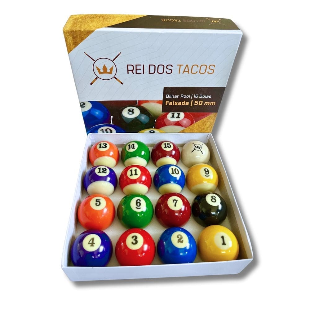 Jogo 16 Bolas Bilhar Pool Num Faixadas 50 mm - Rei dos Tacos