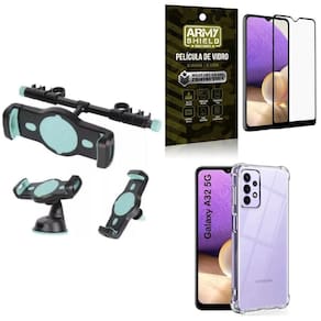 Capa samsung a32 5g + suporte veicular 3 em 1 + película 3d