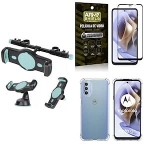 Capinha moto g31 + suporte veicular 3 em 1 + película 3d