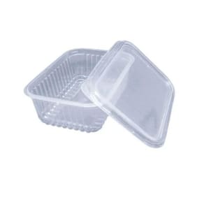 Pote plástico retangular descartável 350ml com tampa