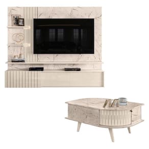 Estante Home Theater Suspenso Atena com Mesa de Centro Indianápolis Calacata Off White – Madetec