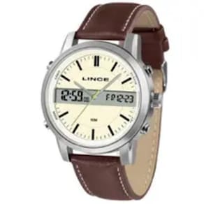 Relógio lince masculino pulseira couro anadigi mac4489lb1nb