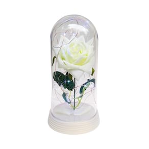 Luminária a rosa encantada branca 20 cm base pérola frio