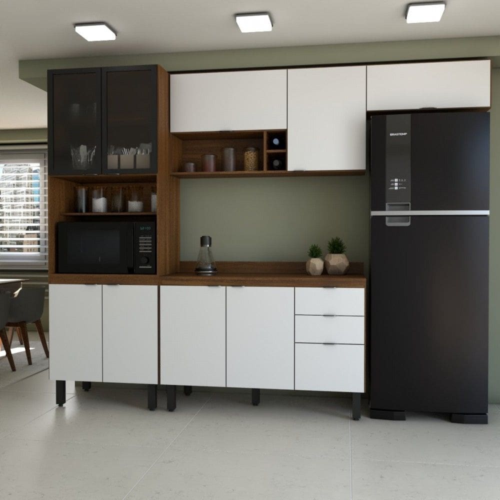 Cozinha Completa Alice 10 Portas 2 Gavetas Marrom/Branco - Panorama Móveis