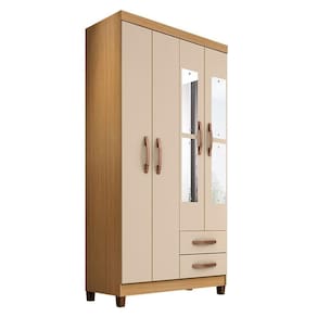 Guarda Roupa Solteiro Ambiente Mogi com Espelho 4 Portas Carvalho Americano Off White - Incorplac
