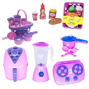 Brinquedo cozinha air fryer cesta panela pote mercado 31pç