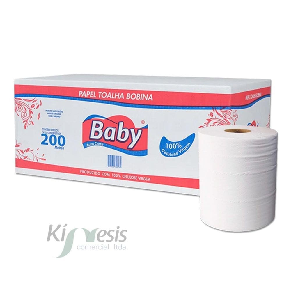 Papel toalha bobina 100% celu 20cm x 200m c/6 rolo baby 28gr