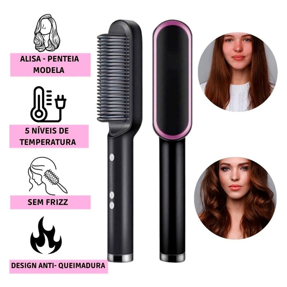 Escova 3 Em 1 Secadora Alisa Cabelo Perfeita 110/220V Bivolt