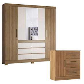 Cômoda Montevidéu e Guarda Roupa Casal Cádis Amêndola Off White - Demóbile