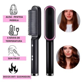 Escova 3 Em 1 Alisadora Elétrica Pente Profissional 110/220V
