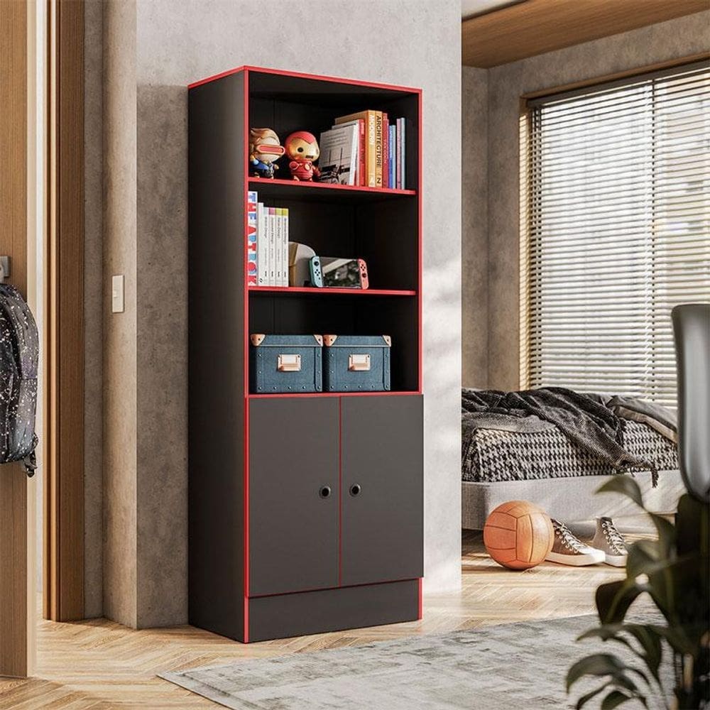 Armário Gamer 4095 Ambiente Preto Fosco Vermelho – Qmovi