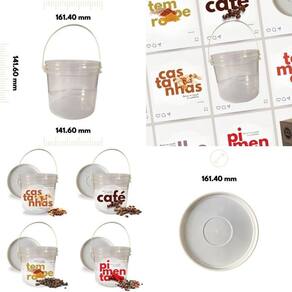 Balde alça plastica tampa lacre transparente 2.2l 5 pçs