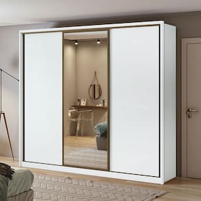 Guarda Roupa Casal Ambiente Spazio 270 Branco Brilho com Espelho - Lopas