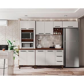 Cozinha Modulada Ambiente Ametista Composição 5 Nogueira Off White - Kits Paraná