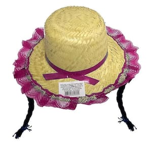 Chapéu palha caipira renda festa junina rosa 14cm x 25cm