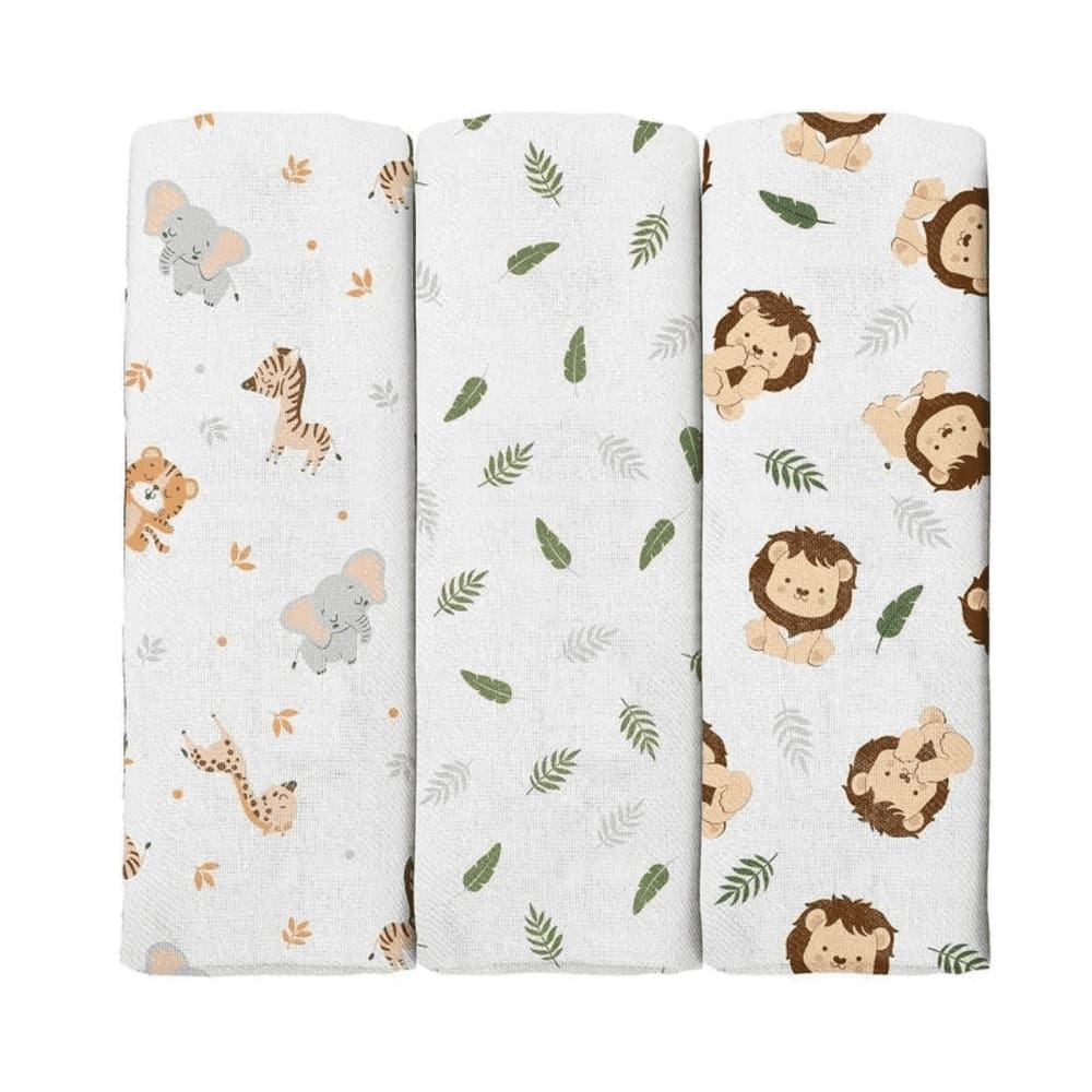 CUEIRO FLANELADO BUBLIM BABY 3 UNIDADES 100% ALGODÃO ESTAMPAS 60CM x 80CM