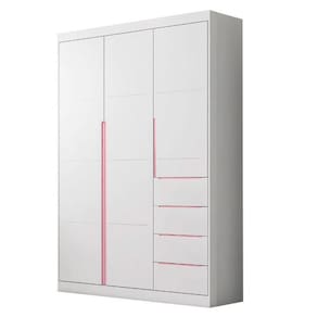 Guarda Roupa Infantil Eloá 3 Portas Branco Rosa – Phoenix Baby