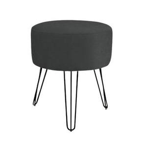 Puff decoração suede preto para sala de estar pés de ferro