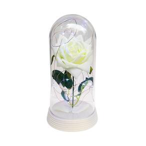 Luminária a rosa encantada branca 20 cm base pérola frio