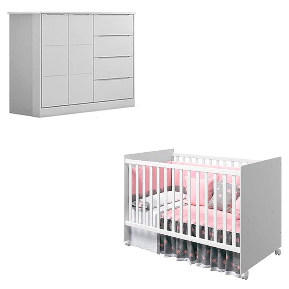 Berço Americano Tico e Cômoda Infantil Eloá Branco Acetinado – Phoenix Baby