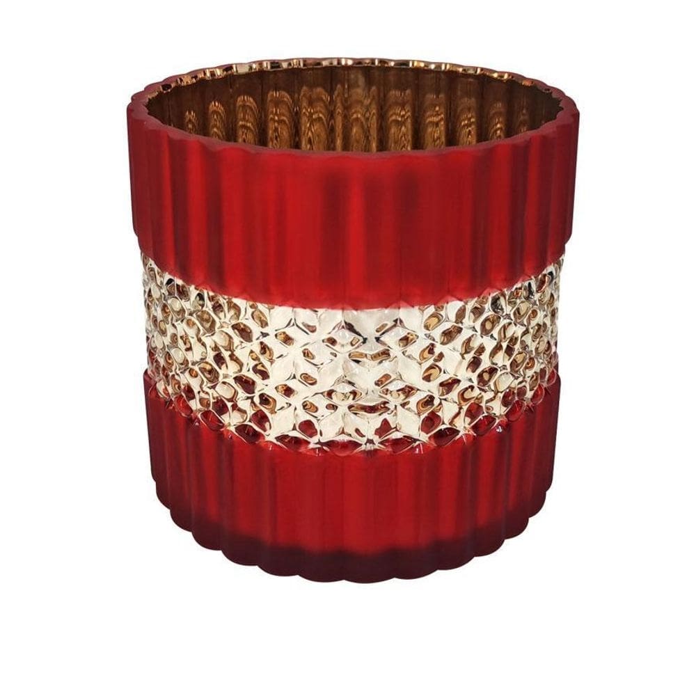 Castiçal Vaso De Vidro Vermelho Fosco