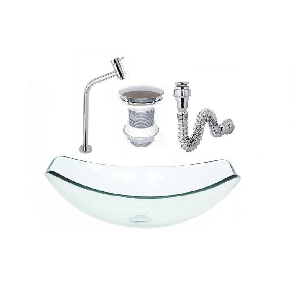 Cuba vidro chanfrada jateado + valvula + torneira + sifao