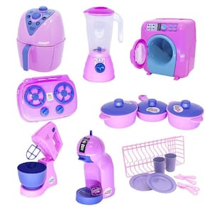 Kit cozinha infantil rosa air fryer panela fogão louça 19pç