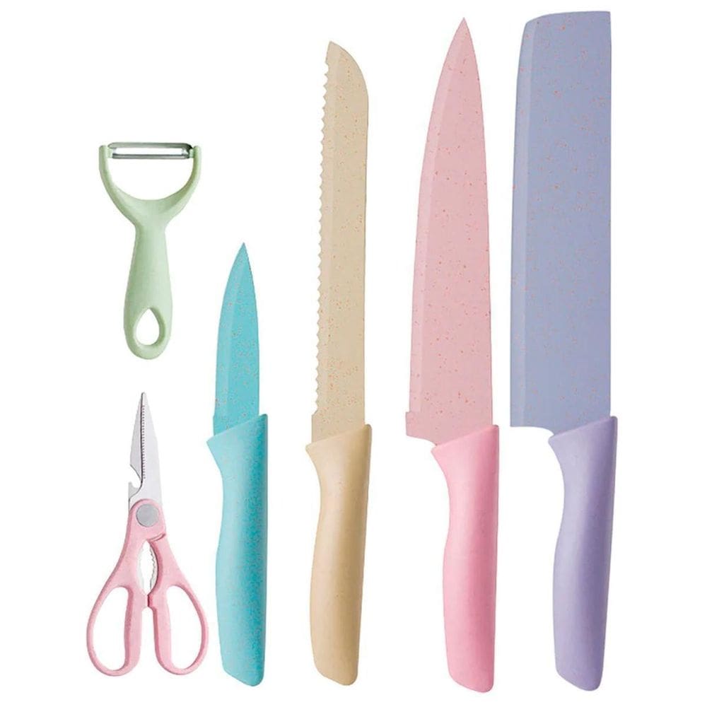 Kit De 6 Peças Para Churrasco Facas Coloridas E Vibrantes