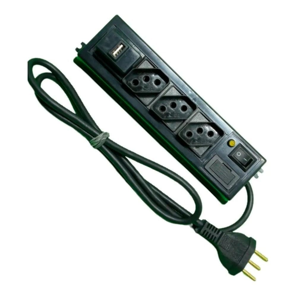 Filtro de linha com 3 tomadas + usb 85cm com fusível