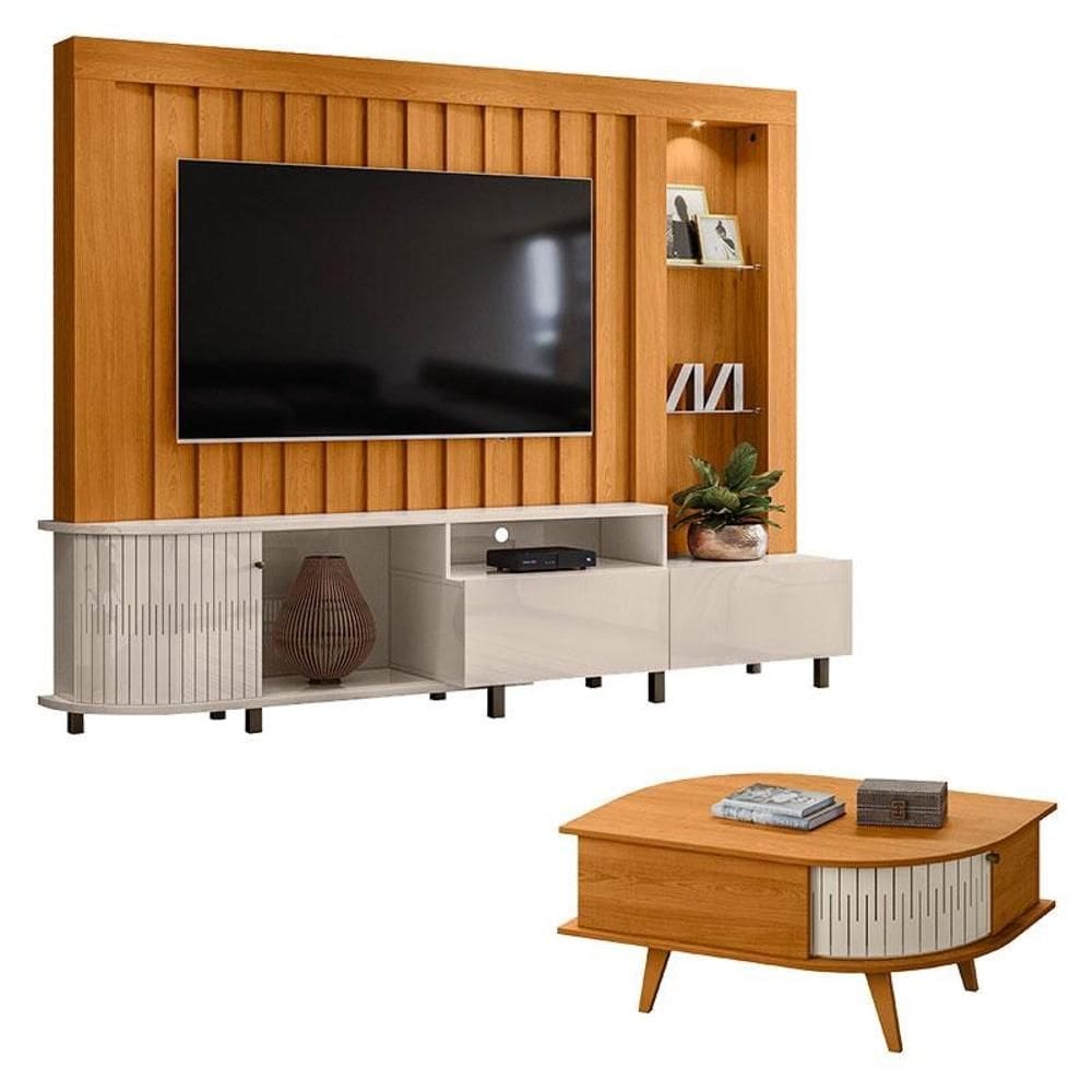Estante Home Theater Le Mans com Mesa de Centro Indianápolis Cinamomo Off White – Madetec