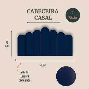 Cabeceira Casal Estofada Kit 7 Placas Concha - Courino Azul