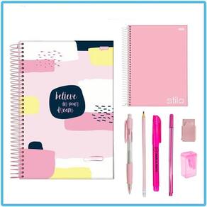Kit papelaria tons de rosa cor rosa escolar neon pastel