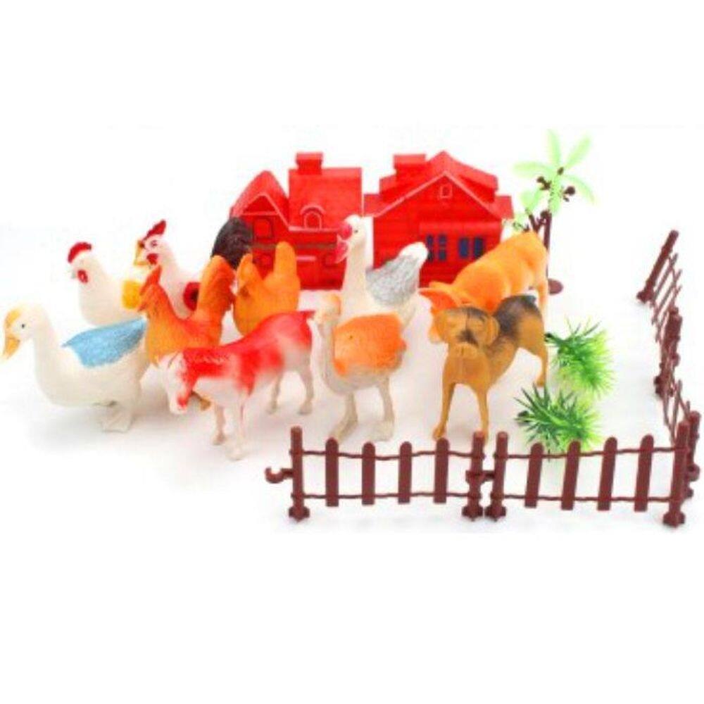 Kit animais fazenda infantil 19 peças plástico