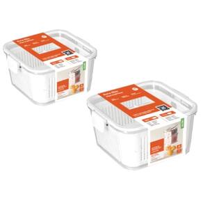 2 Pote Hermético Slim Multiuso 1.360ml C/ Cesto De Drenagem